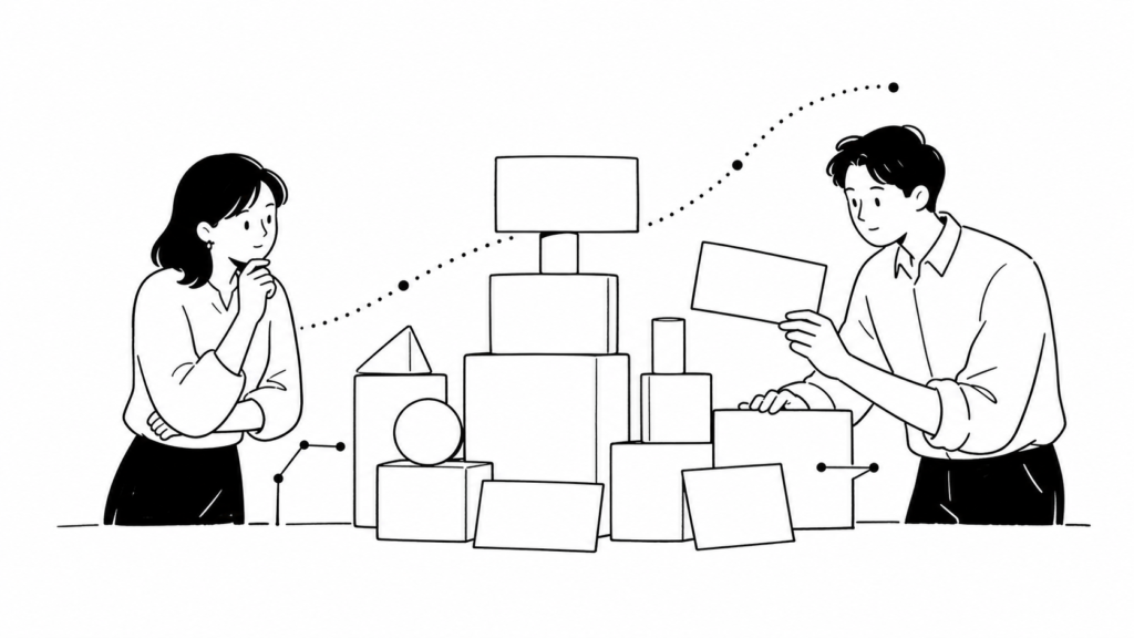 デジタル化にかかるコストと投資規模を検討する線画イラスト