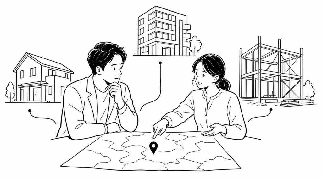 業種別のデジタル化の論点と成功パターンを表す線画イラスト