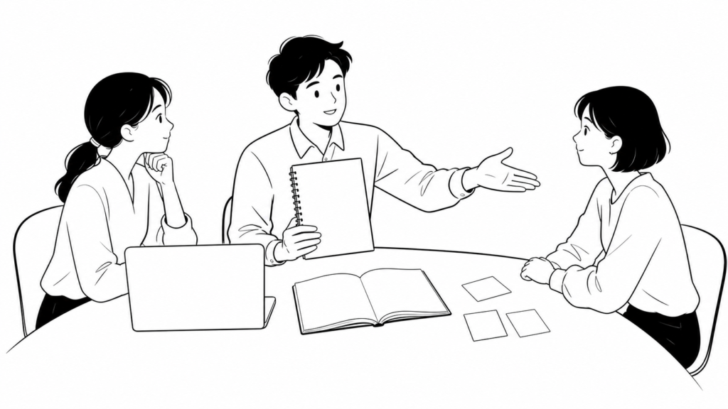 データ活用の定義を説明するイメージ｜データ分析との違いを表す線画イラスト