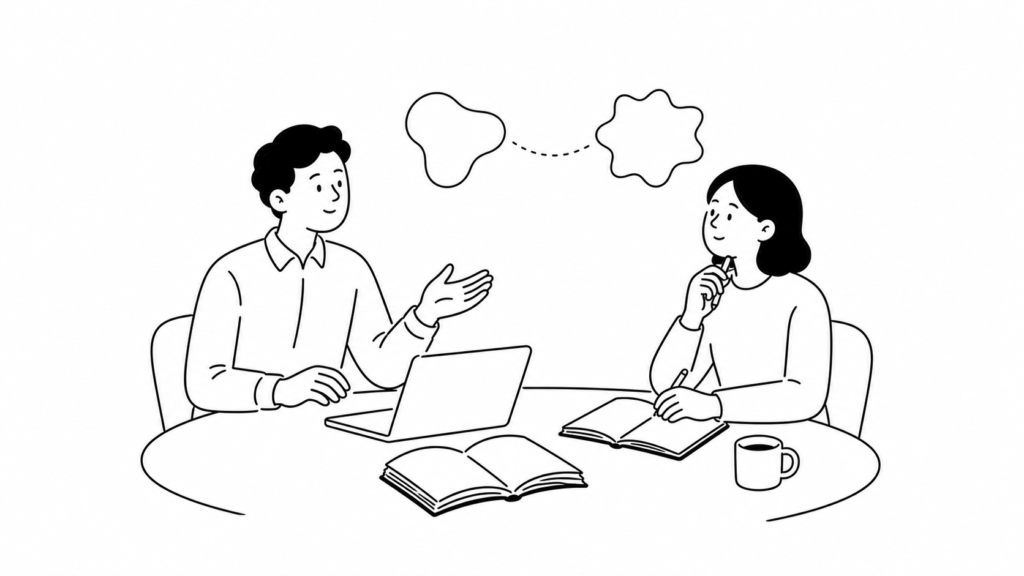 DX(デジタルトランスフォーメーション)とデジタル化の違いを学ぶ担当者の線画イラスト