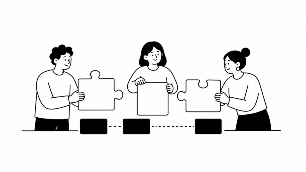 AI導入前に確認しておきたい項目を整理する白黒線画イラスト