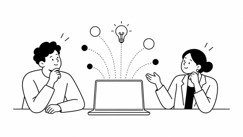 生成AIを活用して新規事業のアイデア発想を広げるイメージ