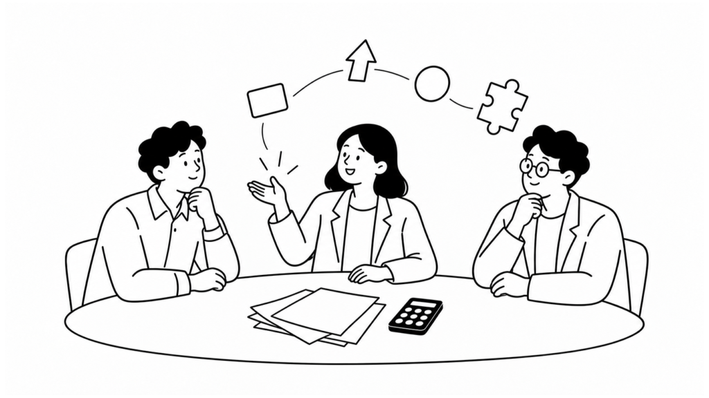 低予算で新規事業のアイデアを検証するステップを表すイラスト