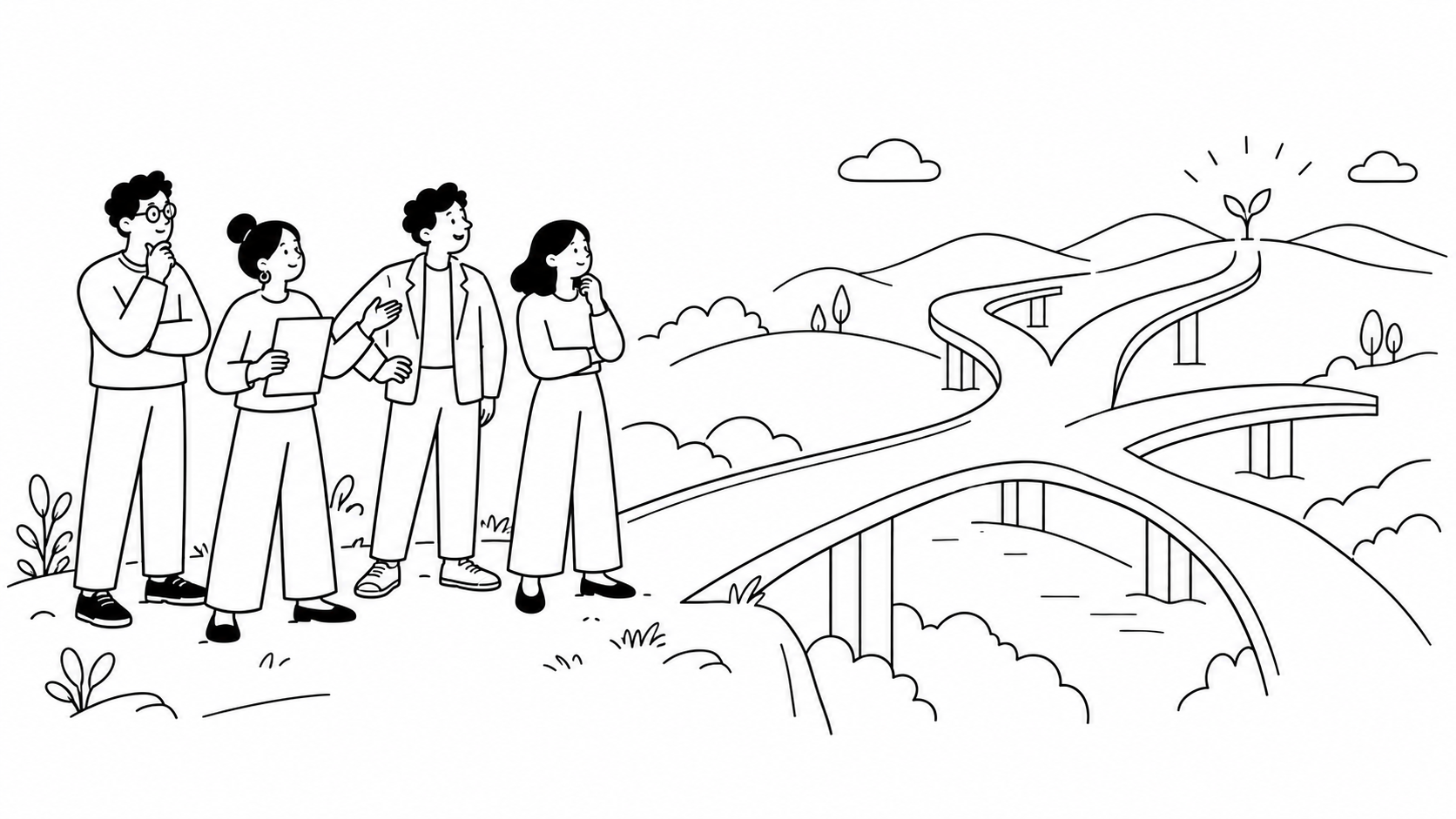 スタートアップの資金調達方法とラウンド別の選び方を表した線画イラスト