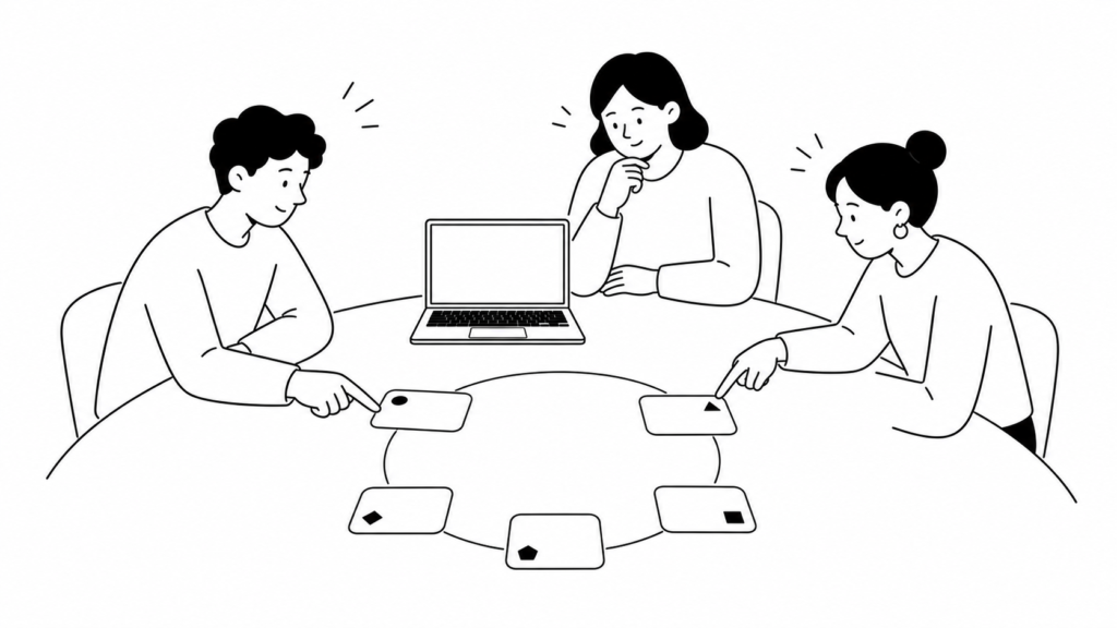 AIエージェントの目標理解から実行までの仕組みを示す白黒線画イラスト