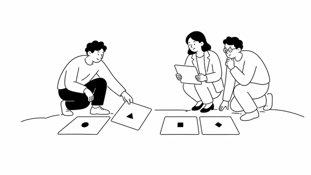 AIエージェント導入時のリスクを慎重に確認する白黒線画イラスト