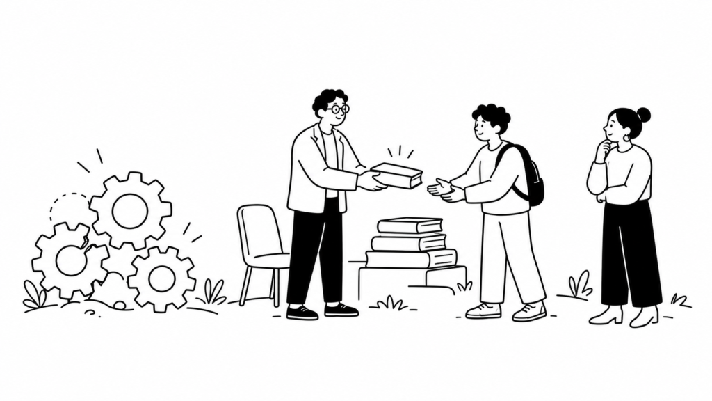 人材流動化と高齢化でナレッジマネジメントが重要になる背景を示す線画イラスト