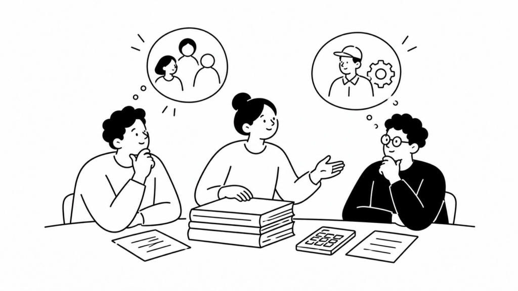 役割定義に取り組む体制とコストを検討するイラスト