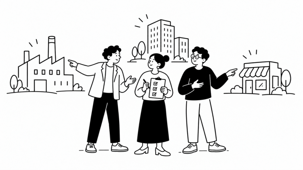 業種・企業規模別の論点とチェックリストを示すイメージ